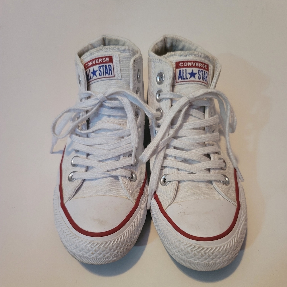 Converse White High-Top Sneakers with Red Trim